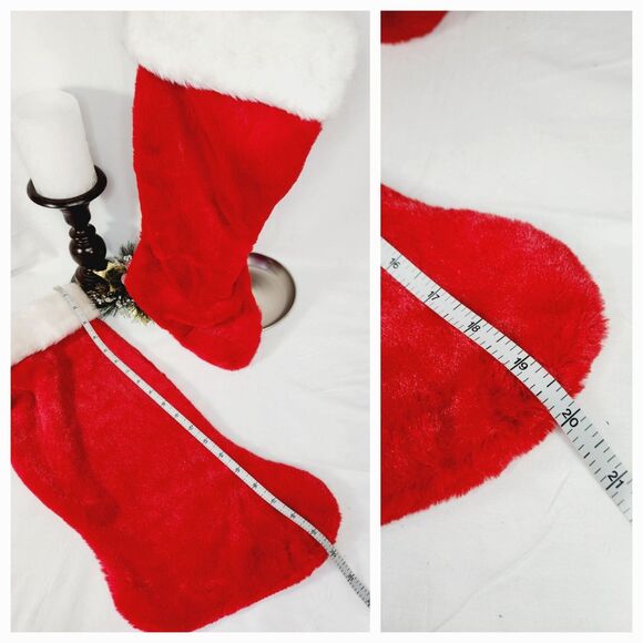 Vintage Revival Plush Christmas Stockings 18" Red White Fur Trim Holiday Decor - Picture 7 of 9
